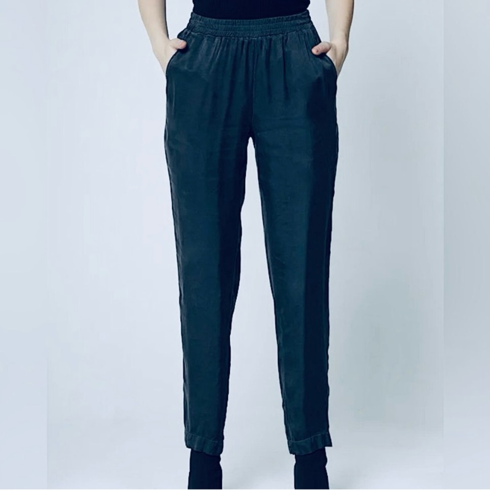 Maven West Navy Side Slit Tencel Pants